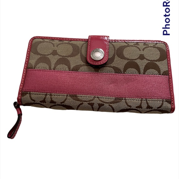 Coach Handbags - Coach Pink and Tan Zip Wallet